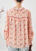 Stylish Orange Print Chiffon Blouse Top Spring