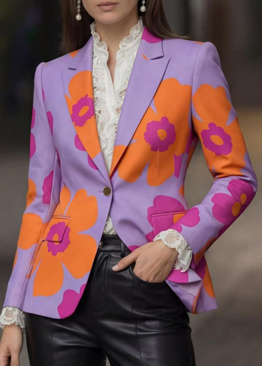 Stylish Peter Pan Collar Button Print Cotton Suit Coat Fall