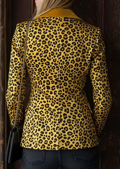 Stylish Peter Pan Collar Leopard Print Button Cotton Suit Coat Fall