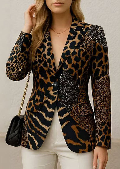 Stylish Peter Pan Collar Print Button Cotton Suit Coat Fall