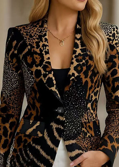 Stylish Peter Pan Collar Print Button Cotton Suit Coat Fall