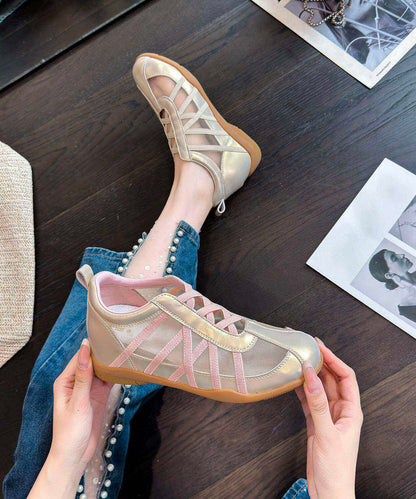 Stylish Pink Breathable Mesh Wedge Heels Shoes Splicing