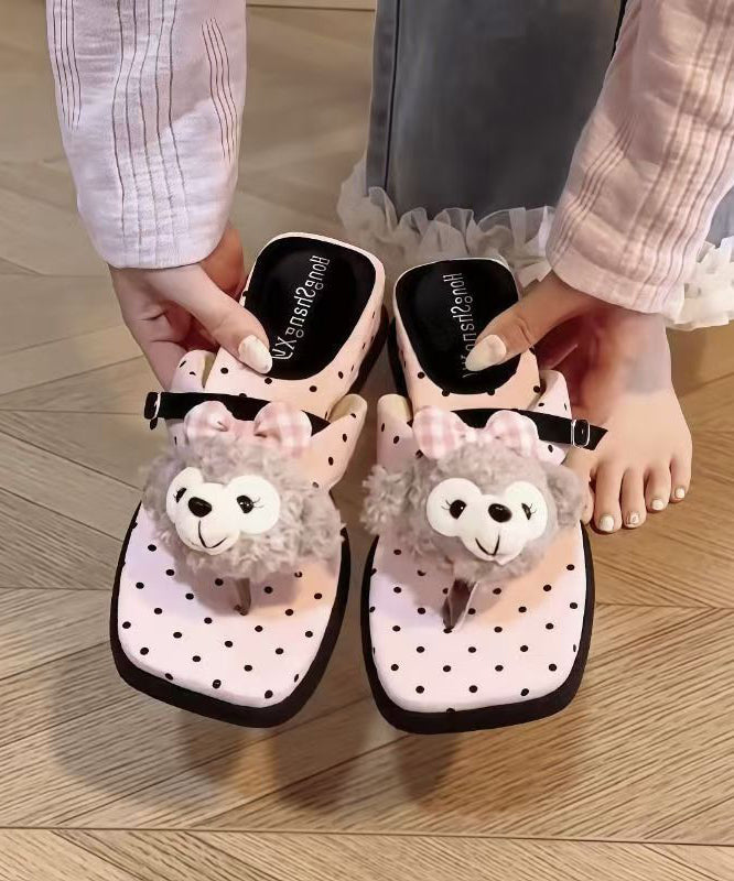 Stylish Pink Dot Cotton Fabric Thong Sandals