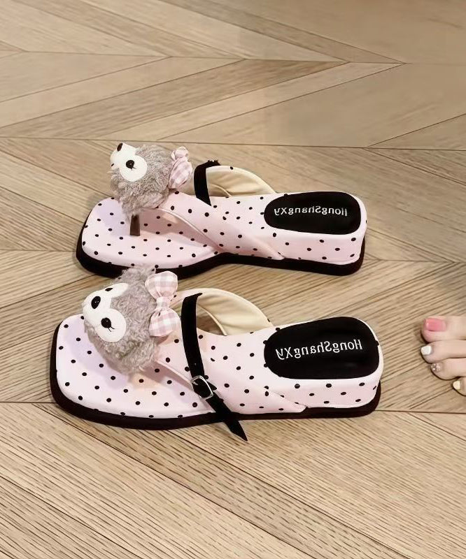 Stylish Pink Dot Cotton Fabric Thong Sandals