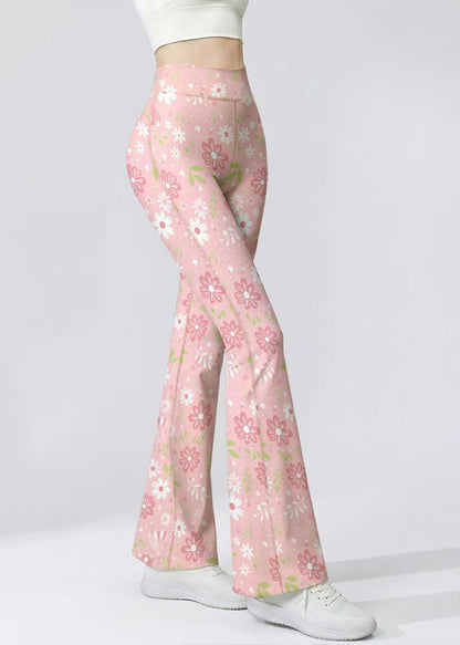 Stylish Pink Floral Print High Waist Super Stretch Flare Yoga Pants