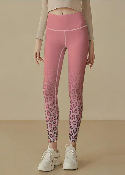 Stylish Pink Gradient Leopard Print High Waist Butt Scrunch Capri Athletic Leggings