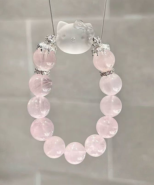 Stylish Pink Imitation Crystal Alloy Hello Kitty Beading Elastic Cord Bracelet
