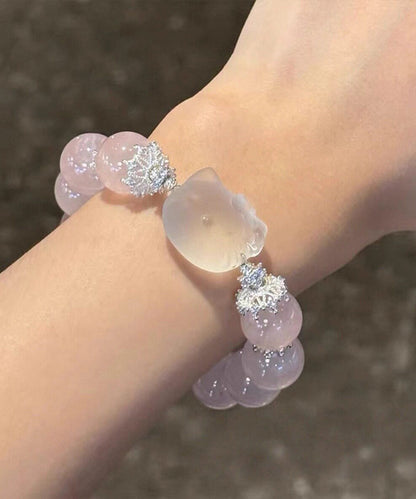 Stylish Pink Imitation Crystal Alloy Hello Kitty Beading Elastic Cord Bracelet