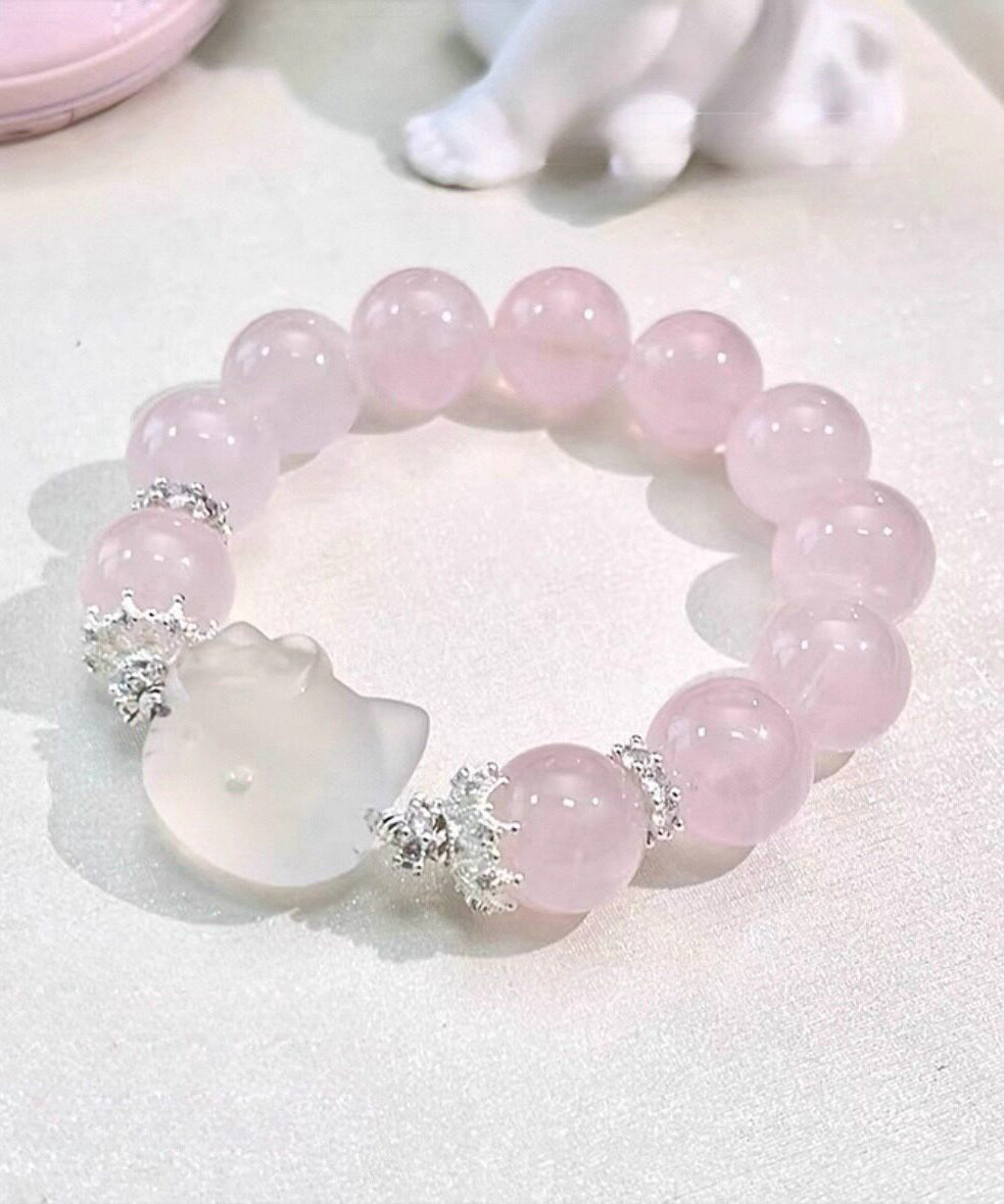Stylish Pink Imitation Crystal Alloy Hello Kitty Beading Elastic Cord Bracelet