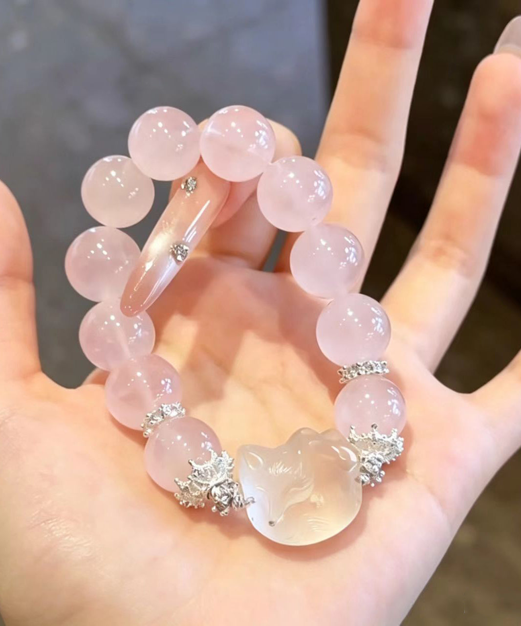 Stylish Pink Imitation Crystal Alloy Hello Kitty Beading Elastic Cord Bracelet
