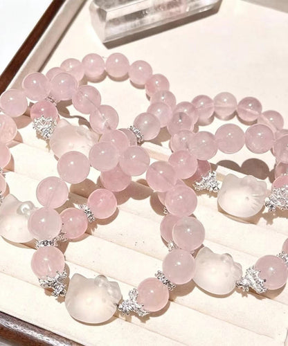 Stylish Pink Imitation Crystal Alloy Hello Kitty Beading Elastic Cord Bracelet