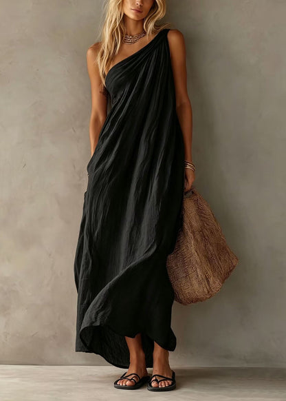 Stylish Pink One Shoulder Cotton Long Dresses Summer