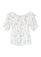 Stylish Pink Ruffled Print Chiffon Blouses Summer