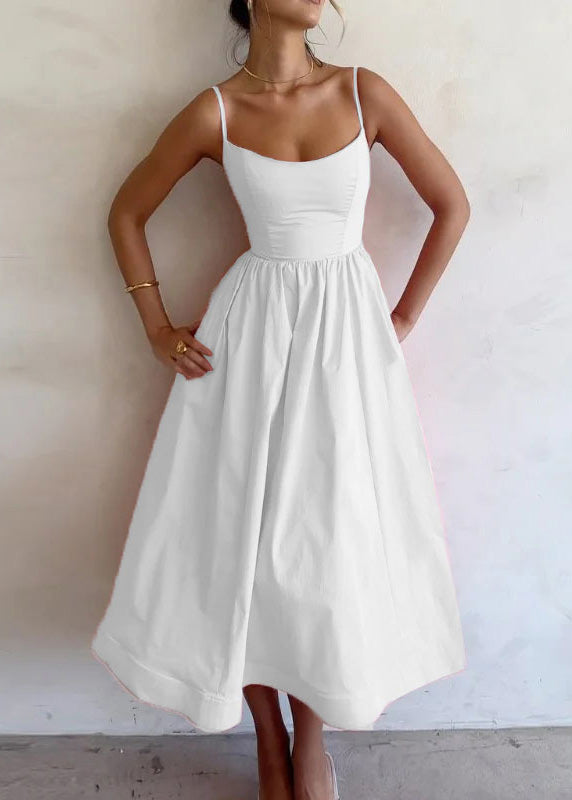 Stylish Pink Wrinkled Cotton Spaghetti Strap Dress Summer