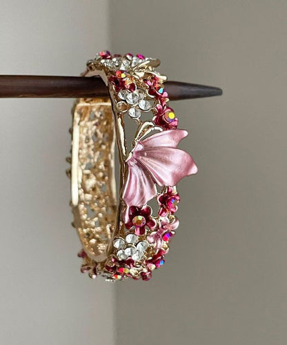 Stylish Pink Zircon Alloy Butterfly Floral Bangle