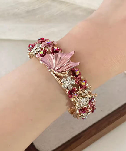 Stylish Pink Zircon Alloy Butterfly Floral Bangle