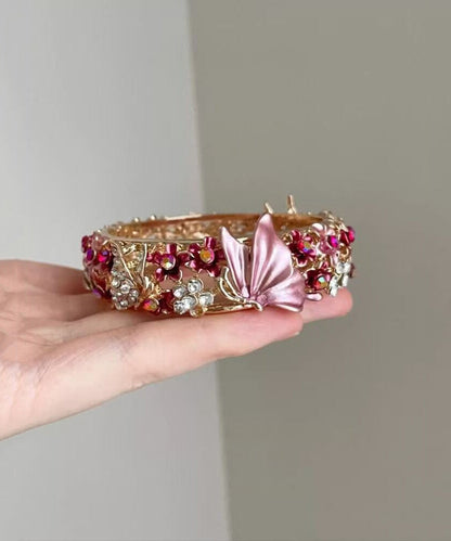 Stylish Pink Zircon Alloy Butterfly Floral Bangle