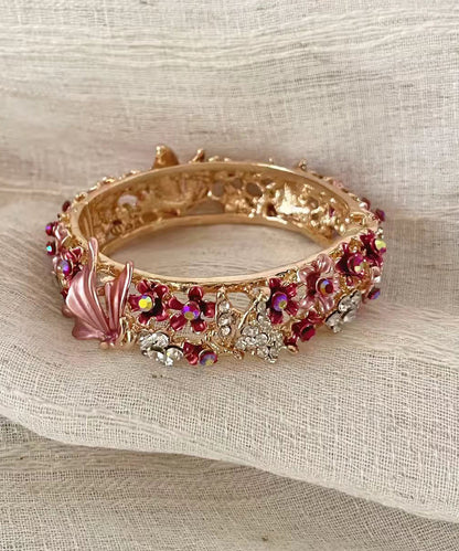 Stylish Pink Zircon Alloy Butterfly Floral Bangle