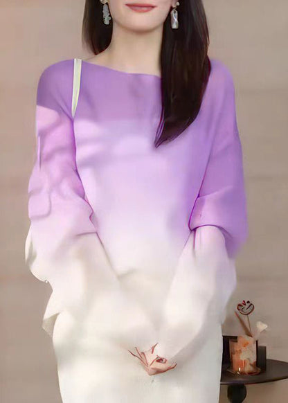 Stylish Purple Gradient O Neck Knit Sweater Fall