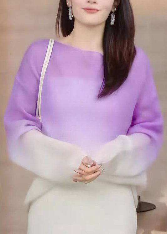 Stylish Purple Gradient O Neck Knit Sweater Fall