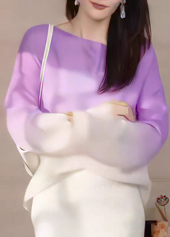 Stylish Purple Gradient O Neck Knit Sweater Fall