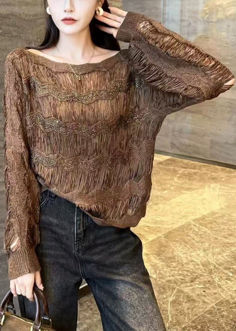 Stylish Purple Hollow Out Thin Knit Short Sweater Fall