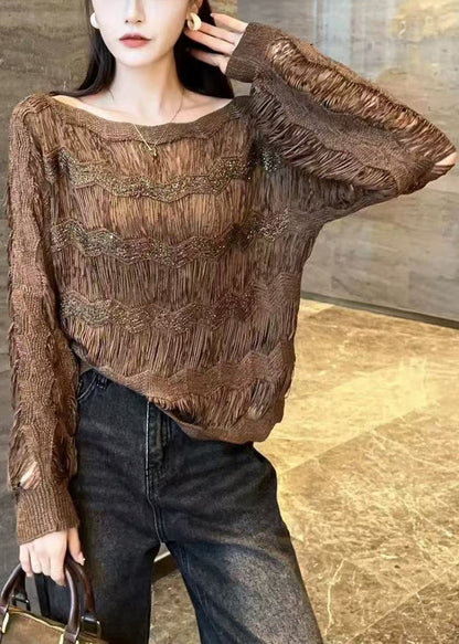 Stylish Purple Hollow Out Thin Knit Short Sweater Fall