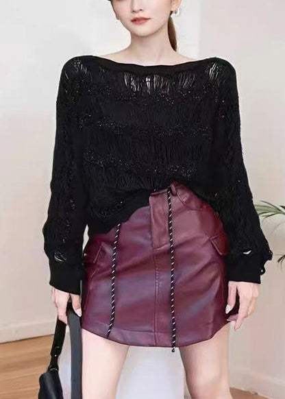 Stylish Purple Hollow Out Thin Knit Short Sweater Fall