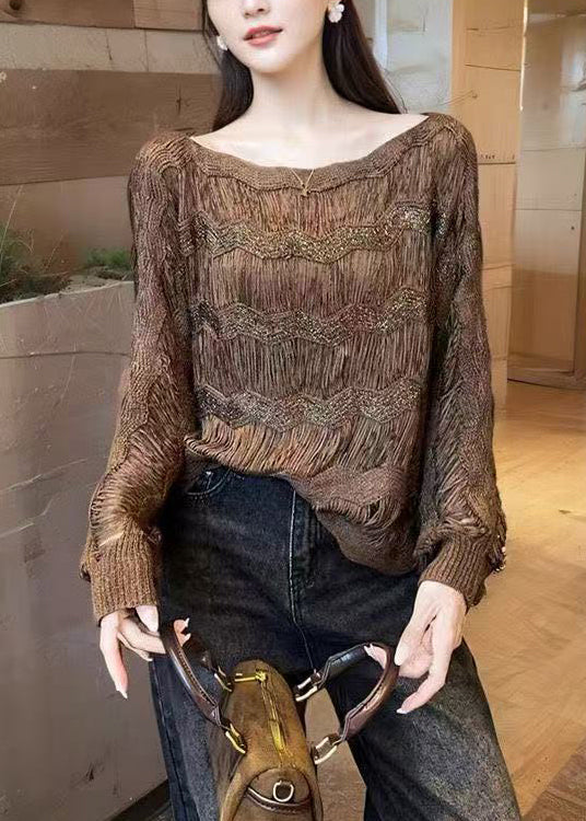 Stylish Purple Hollow Out Thin Knit Short Sweater Fall