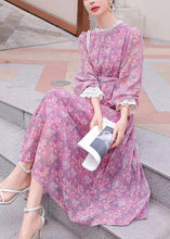 Load image into Gallery viewer, Stylish Purple Print Lace Patchwork Chiffon Holiday Dress Summer