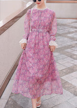 Load image into Gallery viewer, Stylish Purple Print Lace Patchwork Chiffon Holiday Dress Summer