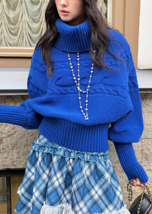 Stylish Purple Turtleneck Thick Cotton Knit Sweater Spring