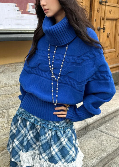 Stylish Purple Turtleneck Thick Cotton Knit Sweater Spring