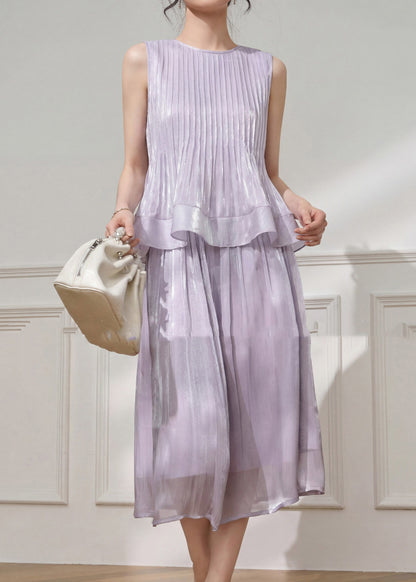 Stylish Purple Wrinkled Top And Maxi Skirts Two Pieces Set Summer