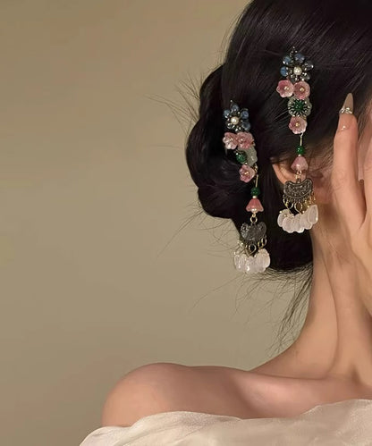 Stylish Rainbow Alloy Floral Pearl Tassel A Pair Hairpin