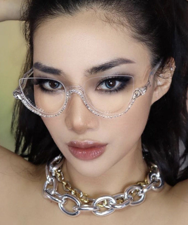Stylish Rainbow Alloy Zircon Cat Eye Half Rim Reading Glasses