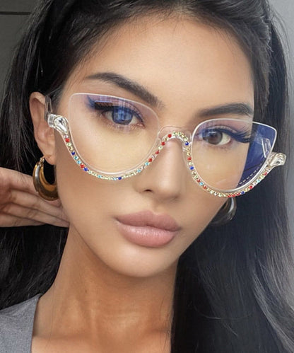 Stylish Rainbow Alloy Zircon Cat Eye Half Rim Reading Glasses