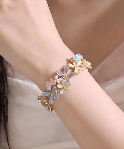 Stylish Rainbow Alloy Zircon Hollow Out Floral Bangle