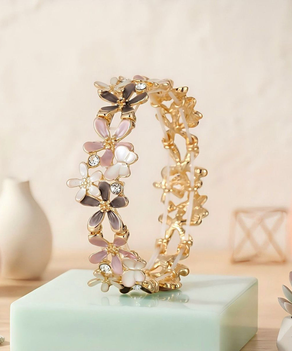 Stylish Rainbow Alloy Zircon Hollow Out Floral Bangle