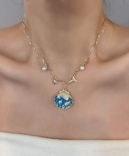 Stylish Rainbow Copper Overgild Shell Pearl Turquoise Star Pendant Necklace Three Piece Set