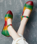 Stylish Rainbow Cowhide Leather High Wedge Heels Shoes