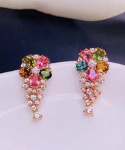 Load image into Gallery viewer, Stylish Rainbow Sterling Silver Overgild Crystal Zircon Stud Earrings