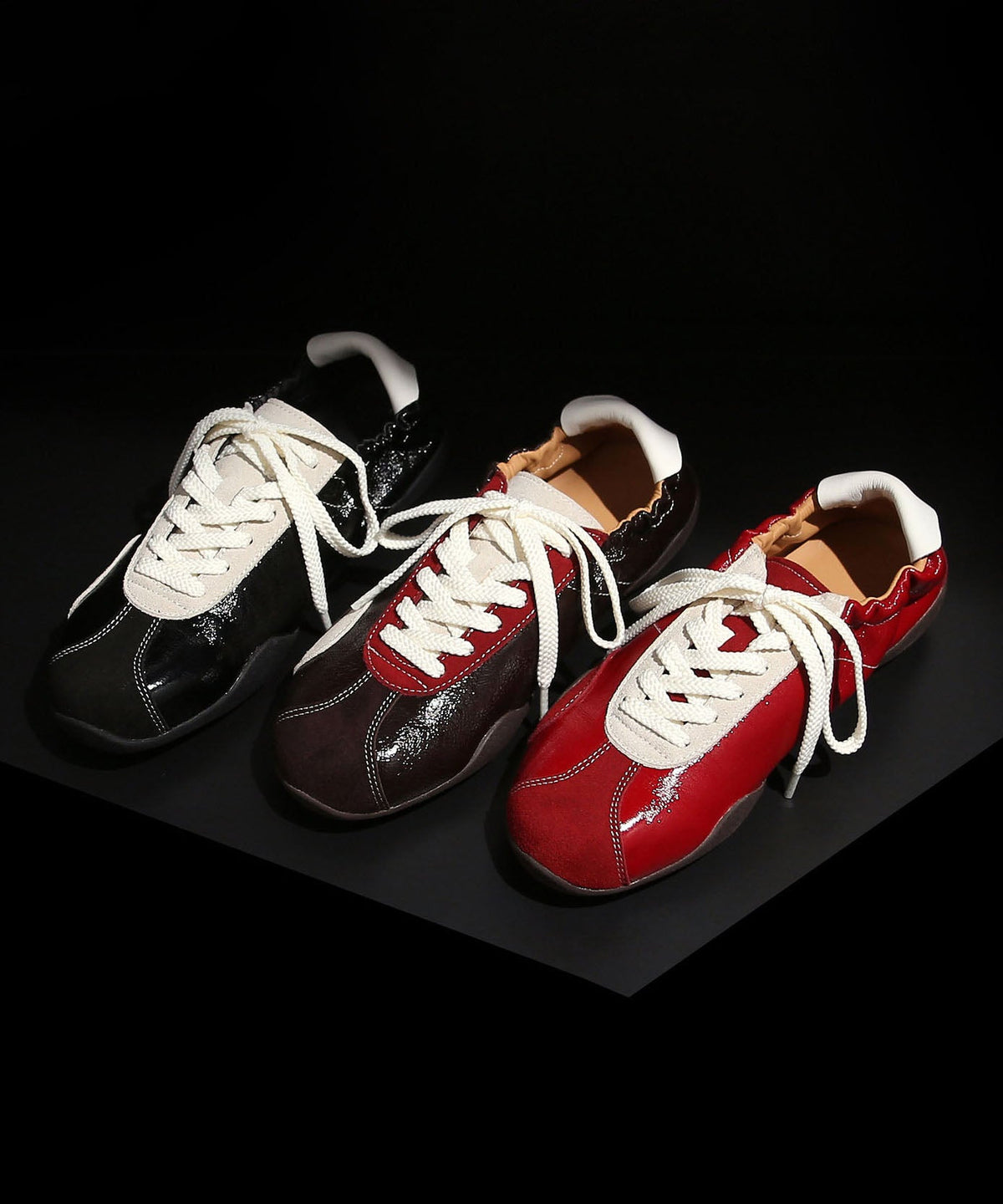 Stylish Red Flat Shoes Suede Retro Splicing Lace Up