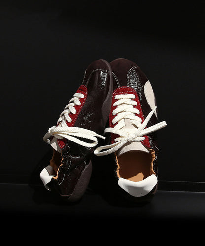 Stylish Red Flat Shoes Suede Retro Splicing Lace Up