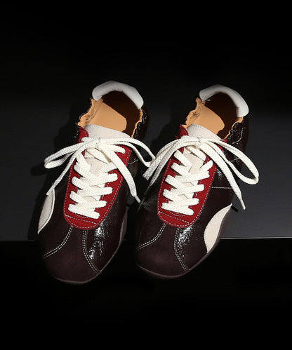 Stylish Red Flat Shoes Suede Retro Splicing Lace Up