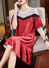 Load image into Gallery viewer, Stylish Red O-Neck Lace Patchwork Long Dress Short Sleeve