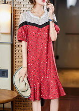 Load image into Gallery viewer, Stylish Red O-Neck Lace Patchwork Long Dress Short Sleeve