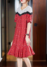 Load image into Gallery viewer, Stylish Red O-Neck Lace Patchwork Long Dress Short Sleeve