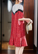 Load image into Gallery viewer, Stylish Red O-Neck Lace Patchwork Long Dress Short Sleeve
