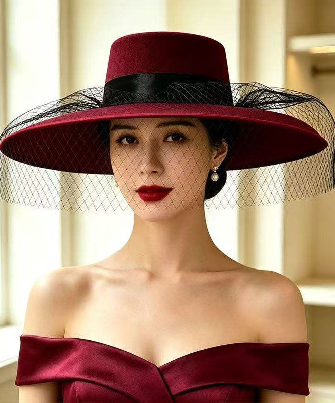 Stylish Red Patchwork Tulle Cashmere Cloche Hat